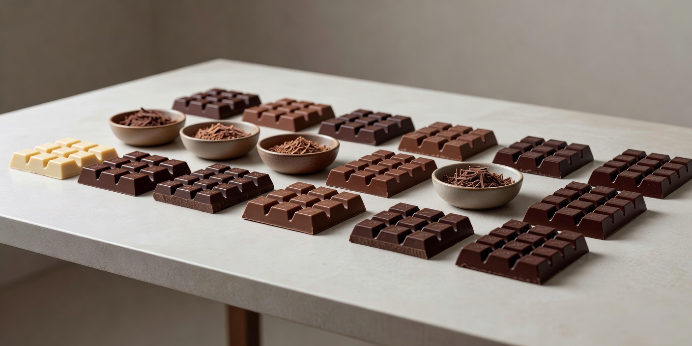 Different percentages of chocolate bars arranged for blind tasting
