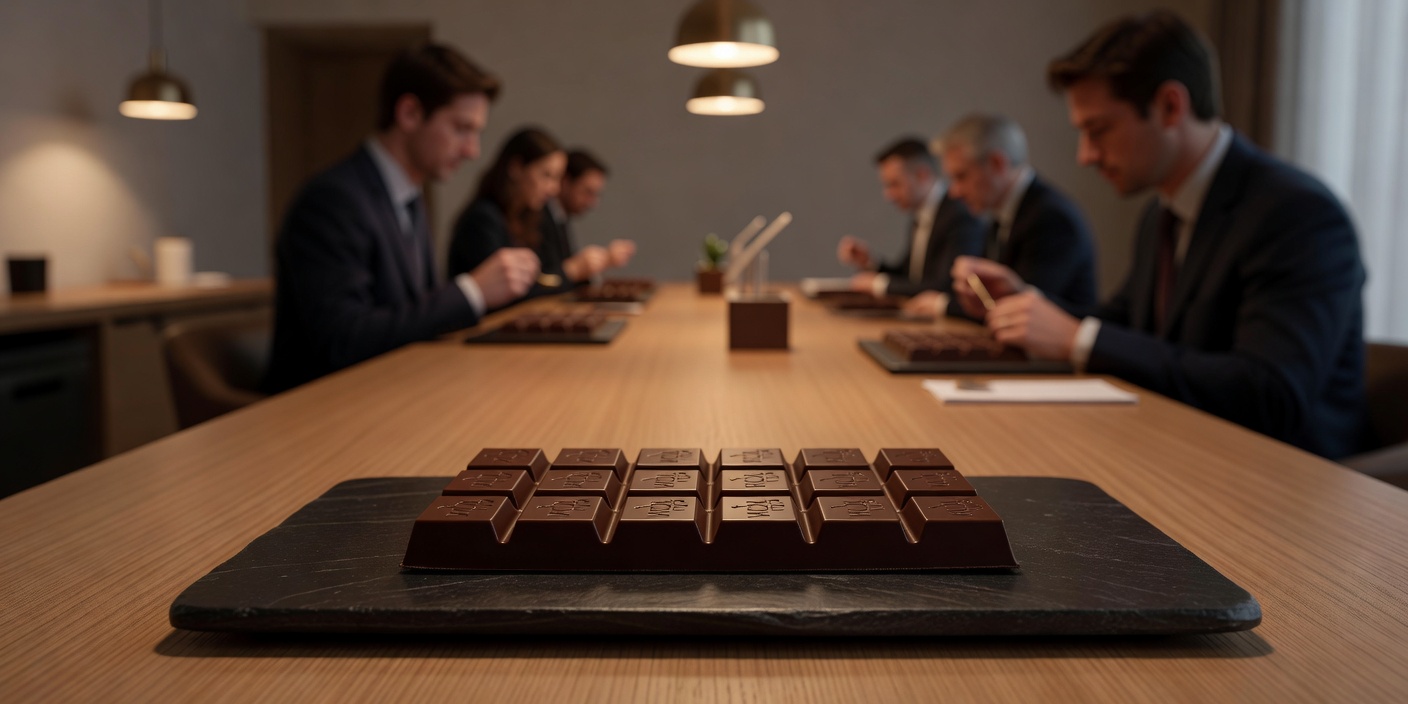 Valrhona Guanaja dark chocolate bar displayed in tasting room
